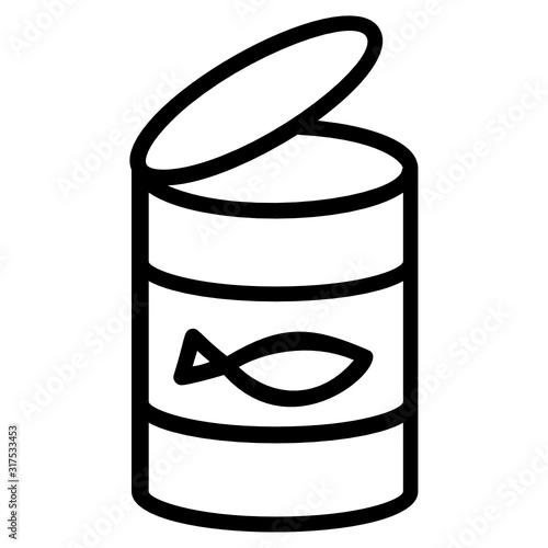 Fish Hunter Container Line Icon, Canned Food Concept, Campsite and Expedition Tin Frozen Meat Vector Icon Design