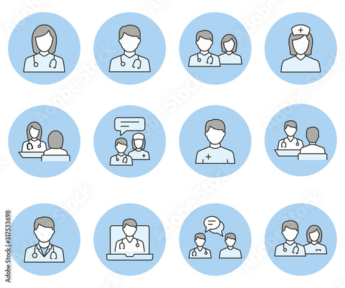 Doctor and Nurse icons for graphic and web design.