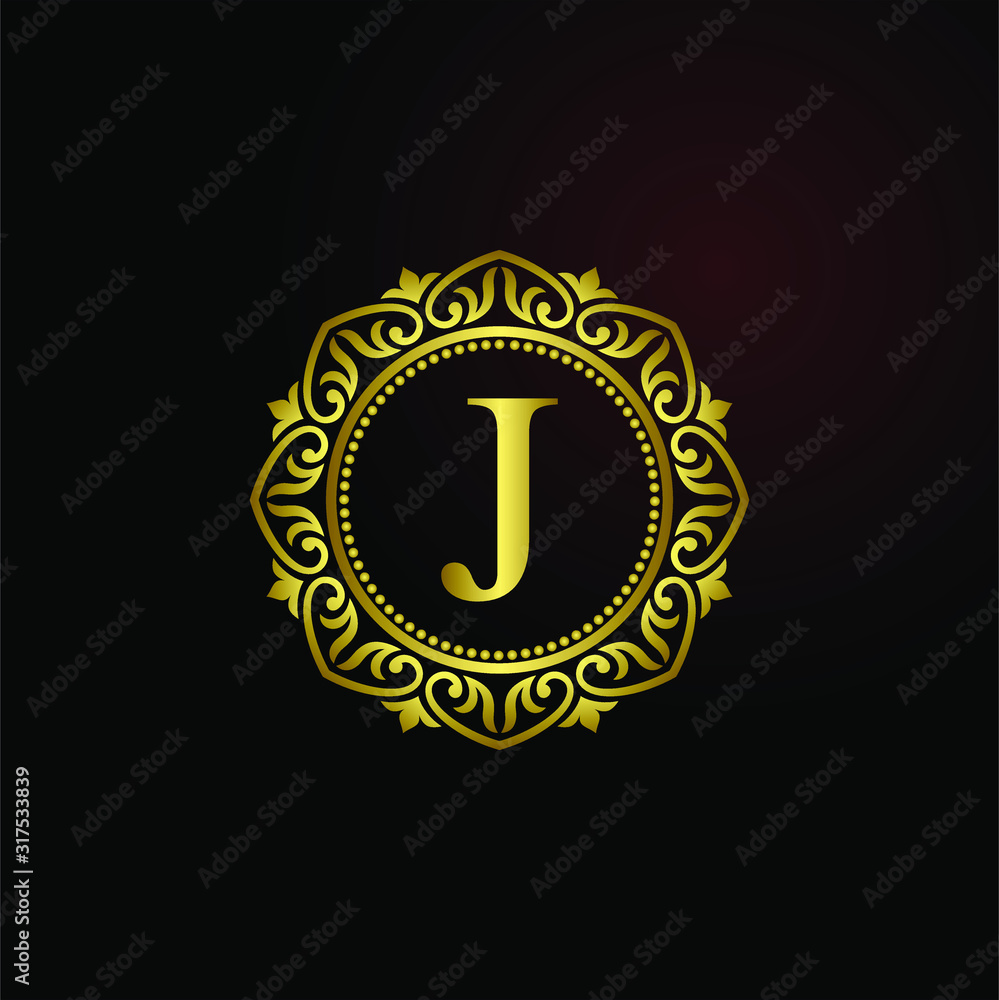 Naklejka premium Luxury logo concept letter J in vector for restaurant, royalty, boutique, hotel, jewelry, fashion, cosmetic