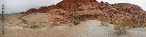 Panorama View of red rock canyon national park in Foggy day at nevada,USA.