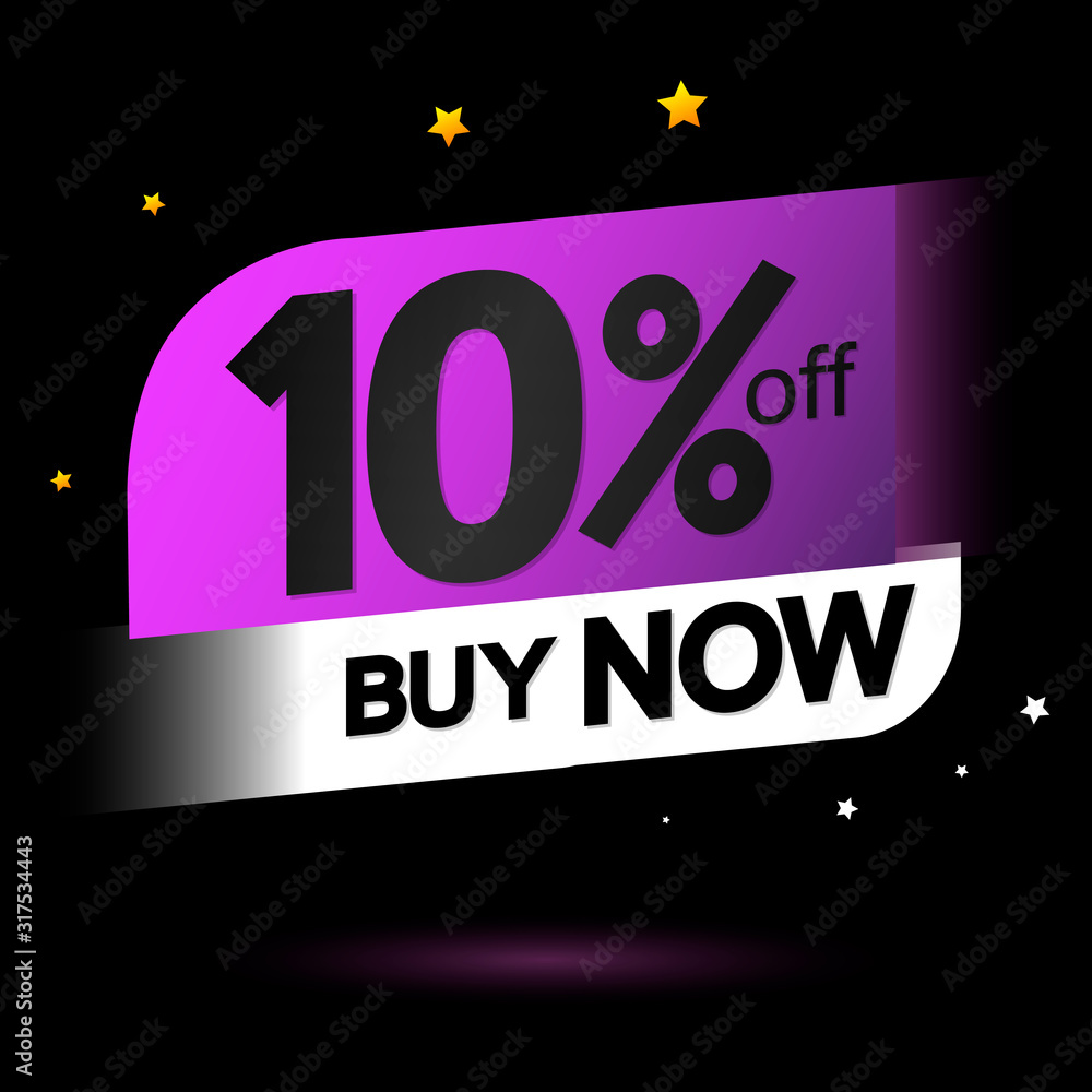 Sale 10% off, discount banner design template, buy now, promo tag, vector illustration