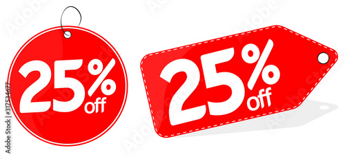 Sale 25% off, discount banner design template, promo tag, vector illustration