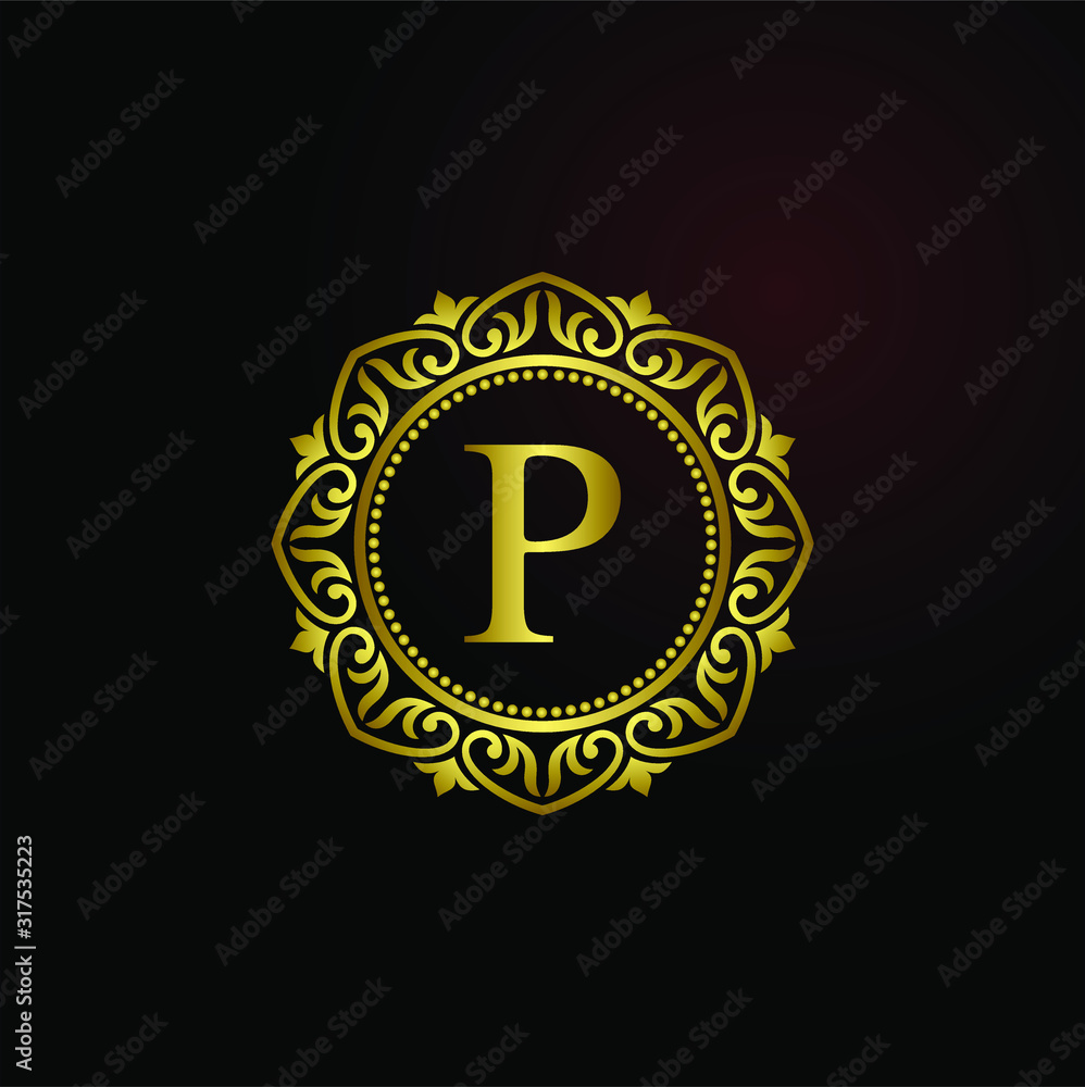 Luxury logo concept letter P in vector for restaurant, royalty, boutique, hotel, jewelry, fashion, cosmetic Luxury logo concept letter P in vector for restaurant, royalty, boutique, hotel, jewelry, fashion, cosmetic