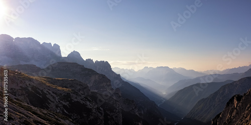 Looking South-East from the Three Peaks in the Dolomite Alps, South Tyrol, Italy