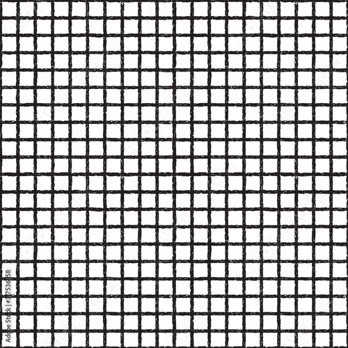 Black and White Tattersall or Windowpane Plaid Background. Seamless Vector Textile Pattern. Hand Drawn Doodle Check Repeating Pattern Tile