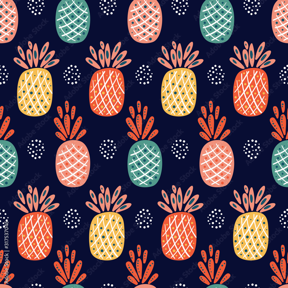 Fruit Vector Background with Pineapple. Abstract Seamless Pattern with Pineapples. Colorful Tropical Fruits Wallpaper. Healthy Summer Food Background Fruit Vector Background with Pineapple. Abstract Seamless Pattern with Pineapples. Colorful Tropical Fruits Wallpaper. Healthy Summer Food Background