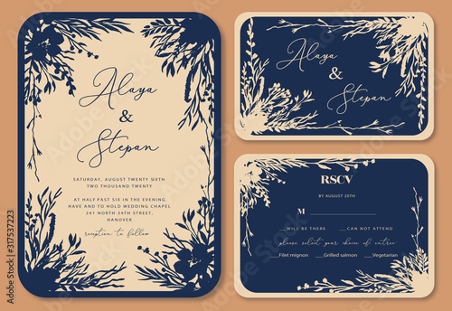 Wedding invitation suite with pretty flower