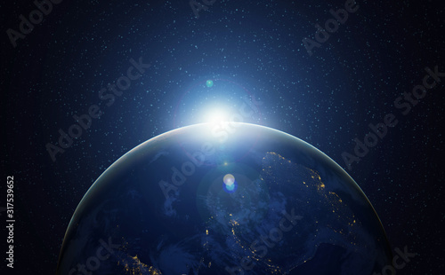 Earth from Space with city lights showing human activity in America. 3D rendering elements of this image furnished by NASA