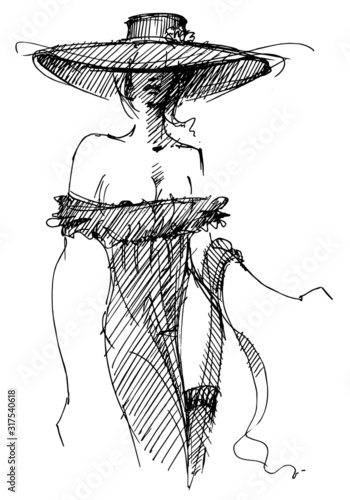 Fashion. Beautiful model in sexy dress and hat