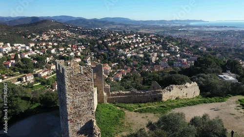 Aerial view of hill of Casteou, Castle of Hyeres (XIe), classified Historical Monument photo