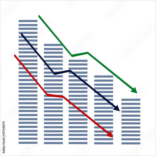 business chart with arrow. Can be used for illustrating concept of economical recession and financial crisis