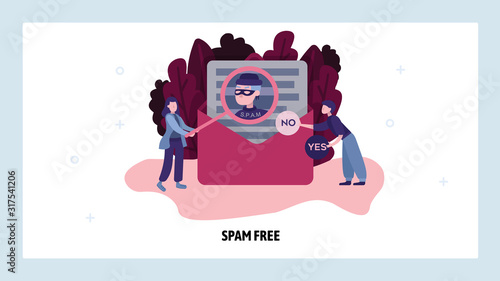 Spam filter concept. Anti malware and phishing technology. Vector web site design template. Landing page website concept illustration