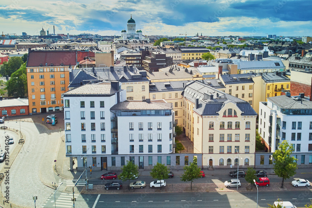 Aerial view of Helsinki Cathedral in the capital of Finland