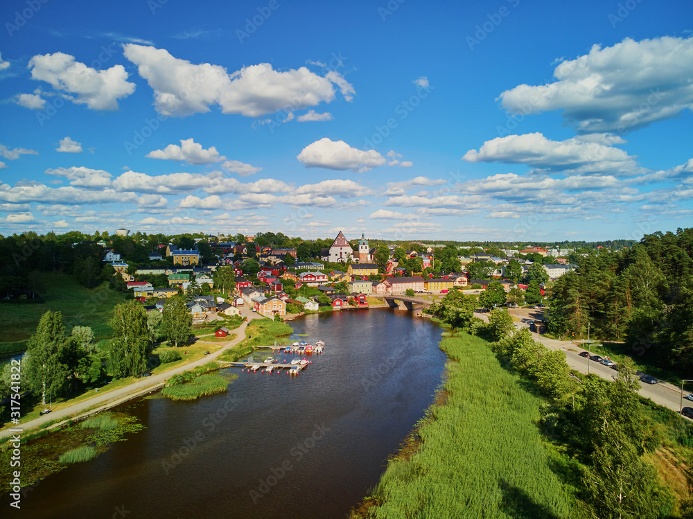 Aerial view of historical town of Porvoo in Finland