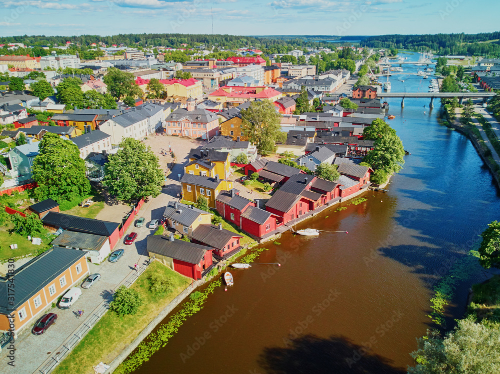 Aerial view of historical town of Porvoo in Finland