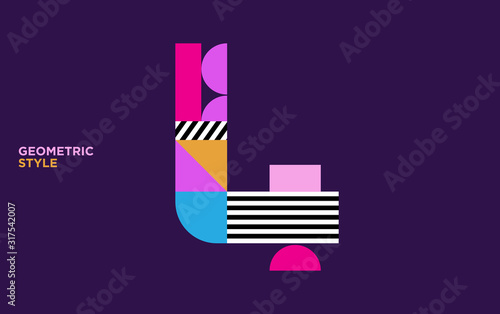 Colored geometric number with abstract graphic shapes. Four 4 vector illustration EPS.