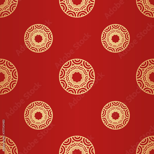 Golden Chinese vector seamless pattern. Endless texture for decorative wallpapers, background. Traditional Chinese pattern.