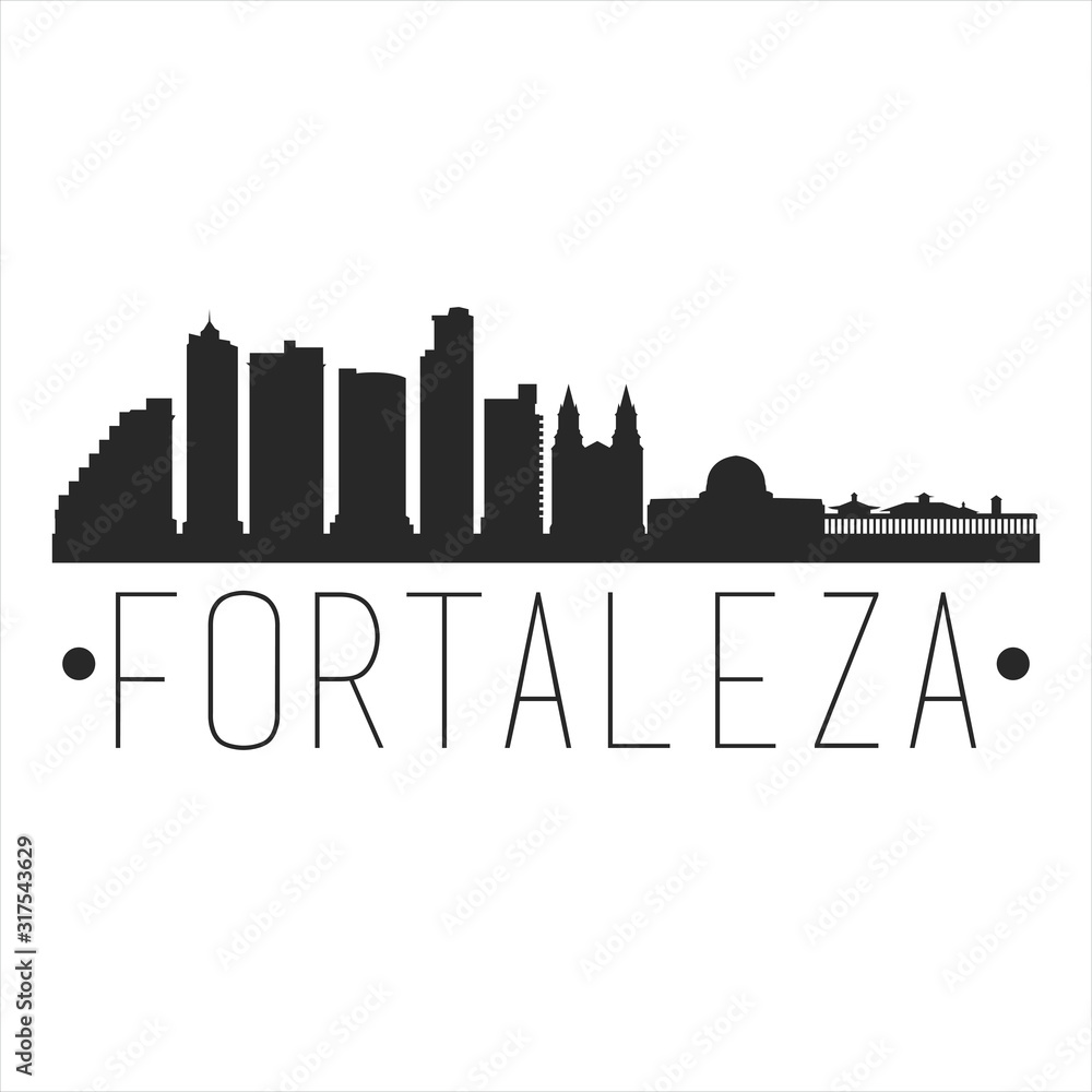 Fortaleza Brazil. City Skyline. Silhouette City. Design Vector. Famous Monuments.