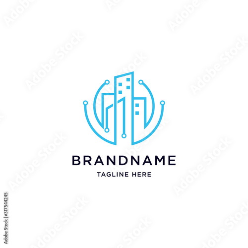 Digital tech city logo design template vector illustration