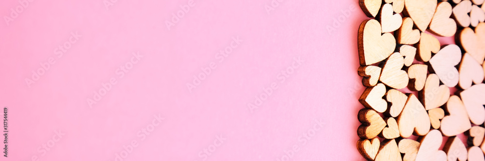 Obraz premium Saint Valentine background heart right and free space for lettering. Color pink.
