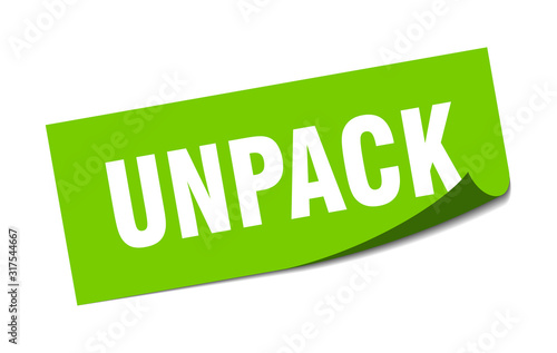 unpack sticker. unpack square sign. unpack. peeler