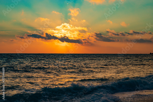 Amazing view on sunset sea
