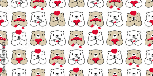 Bear seamless pattern heart valentine vector polar bear teddy cartoon scarf i...
