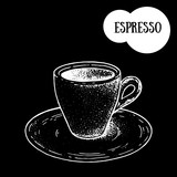 Espresso coffee cup sketch. Hand drawn illustration. Engraved vector illustration. Espresso cup.