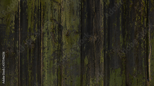 wooden texture background. the Board is dark green paint old peeling grunge vertical