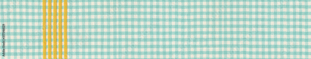 background green gingham kitchen towel withyellow stripe. Banner background background green gingham kitchen towel withyellow stripe. Banner background