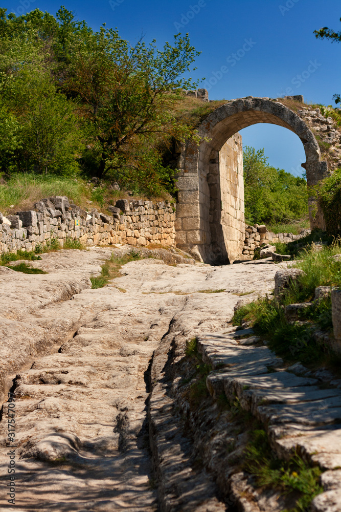 old road in jewish town Chufut Kale, XI century, Crimea