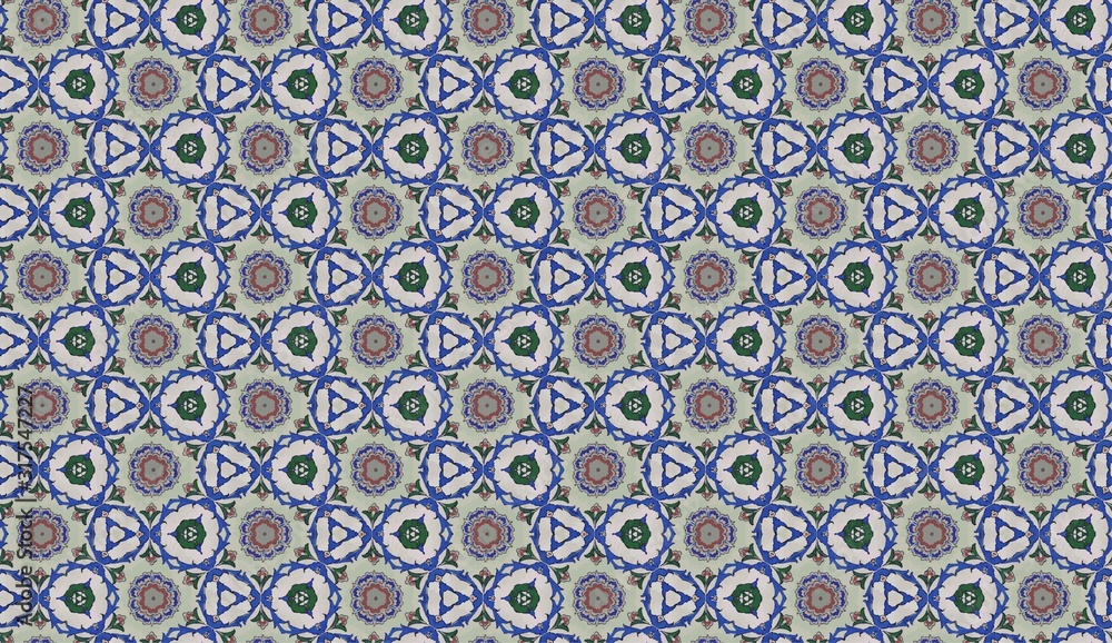 Seamless Pattern (Triangle shapes, White Star Light on Blue Textile, Wooden, Turkish Tiles Pattern)