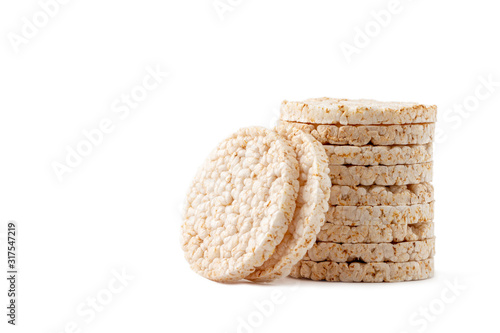 Rice cakes isolated on a white background. Plain rice cakes.
