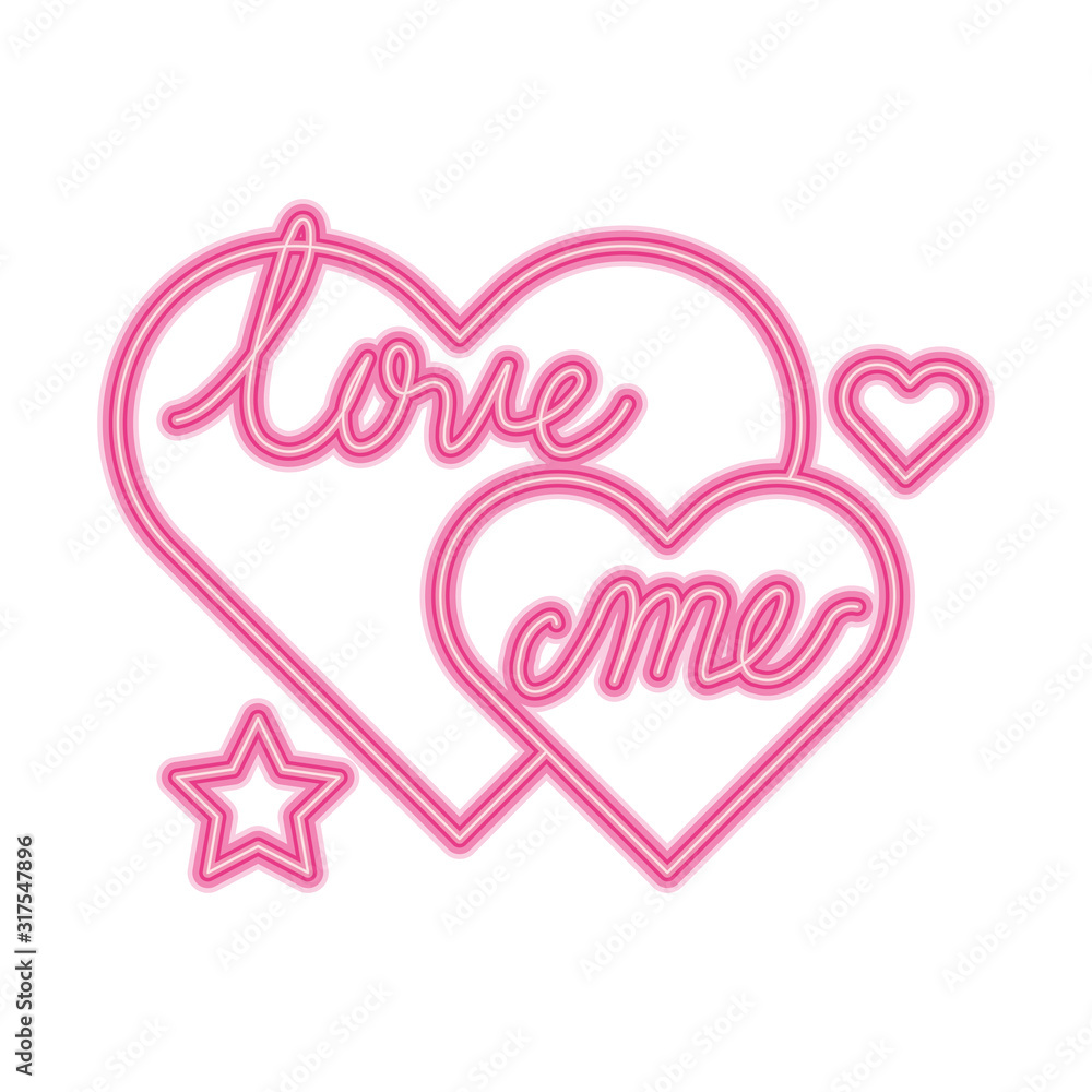 love me lettering with hearts isolated icon