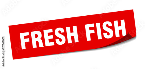 fresh fish sticker. fresh fish square sign. fresh fish. peeler