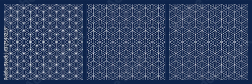 Seamless japanese pattern shoji kumiko.Diamonds grid.White lines on blue background.