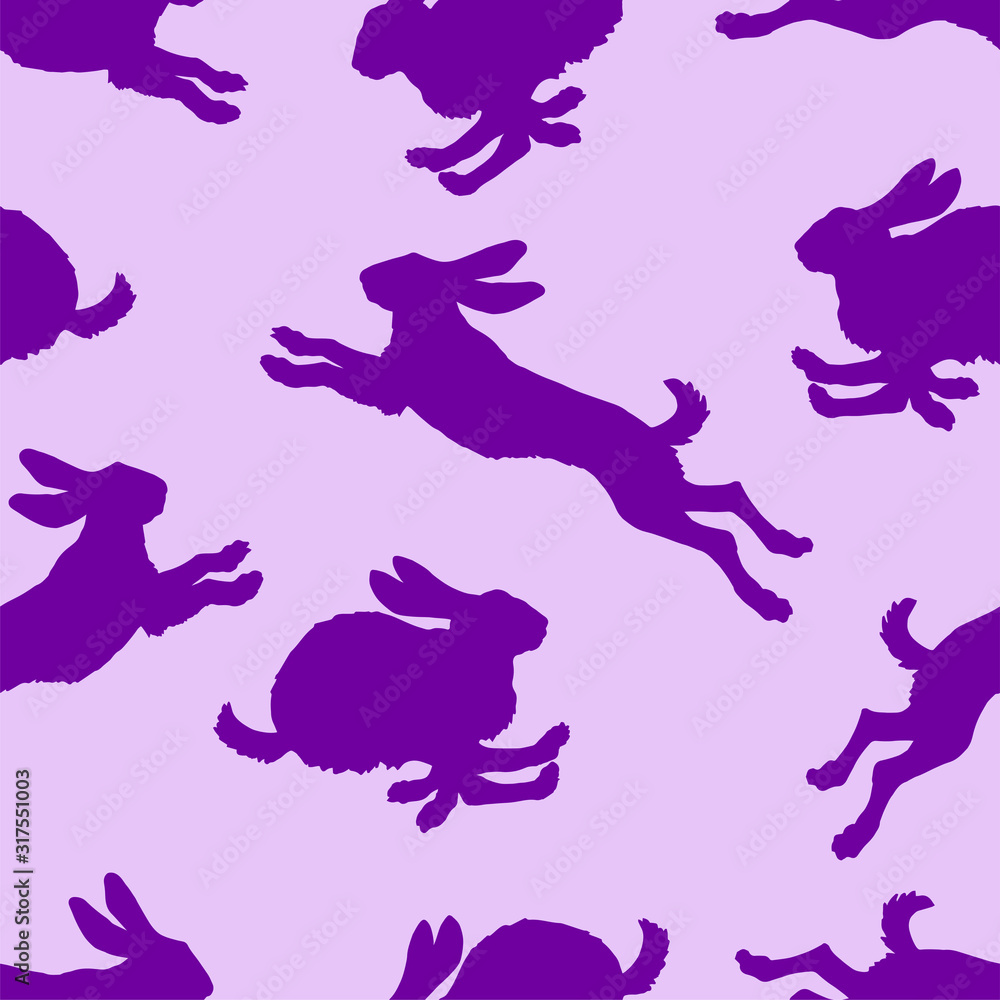 Obraz premium silhouettes of jumping bunnies, isolated seamless background, for festive decoration, packaging