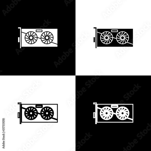 Set Video graphic card icon isolated on black and white background. Vector Illustration
