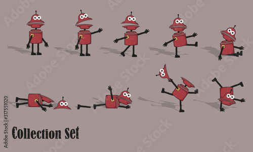 Set of cartoon robots in retro style. Vector illustration.