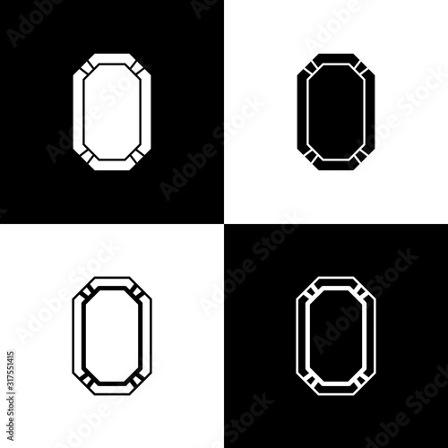 Set Poker table icon isolated on black and white background. Vector Illustration
