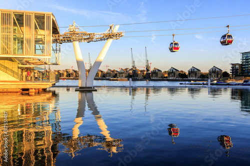 Photography Thames cable car in London at sunset