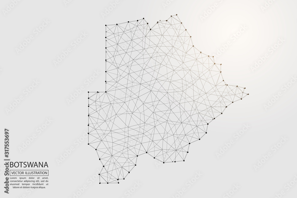Fototapeta premium A map of Botswana consisting of 3D triangles, lines, points, and connections. Vector illustration of the EPS 10.