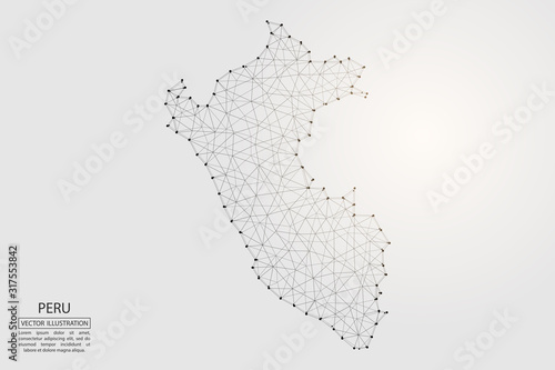 A map of Peru consisting of 3D triangles, lines, points, and connections. Vector illustration of the EPS 10.