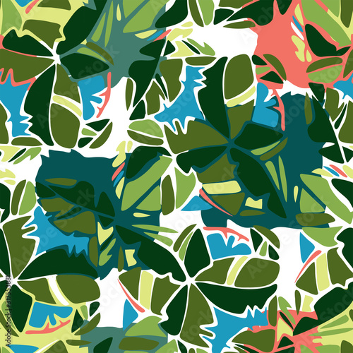 Modern seamless vector tropical colourful pattern with lined decorative flowers in green tones. Can be used for printing on paper, stickers, badges, bijouterie, cards, textiles. 
