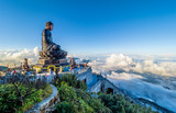 Landscape with .Giant Buddha statue on the top of mount Fansipan, Sapa region, Lao Cai, Vietnam