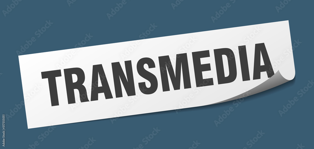 transmedia sticker. transmedia square sign. transmedia. peeler