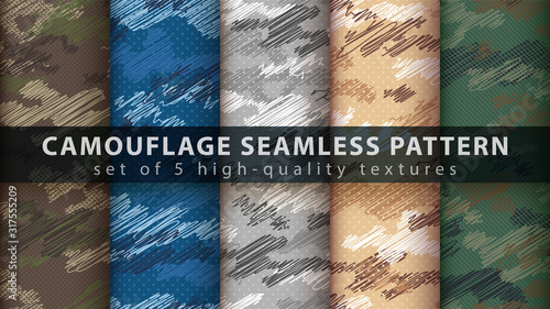 Set camouflage military seamless pattern