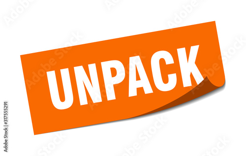 unpack sticker. unpack square sign. unpack. peeler