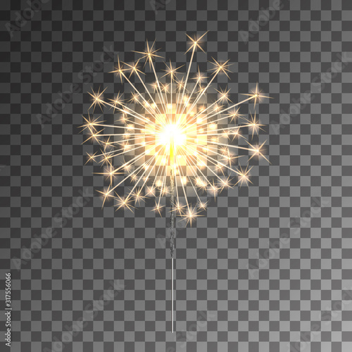 Festive sparkler  new year fireworks  burning bengal fire on dark background.
