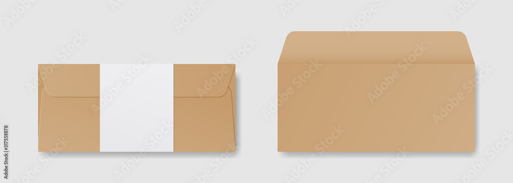 Blank realistic envelope in front and back view mockup. Mockup vector isolated. Template design. Realistic vector illustration. Blank realistic envelope in front and back view mockup. Mockup vector isolated. Template design. Realistic vector illustration.